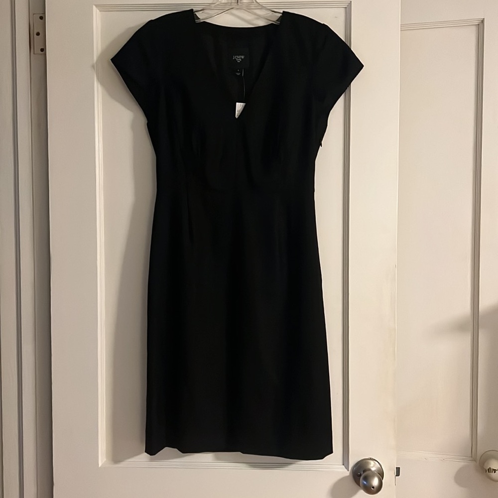 J. Crew V-Neck Cap Sleeve Suiting Dress Black Size 2